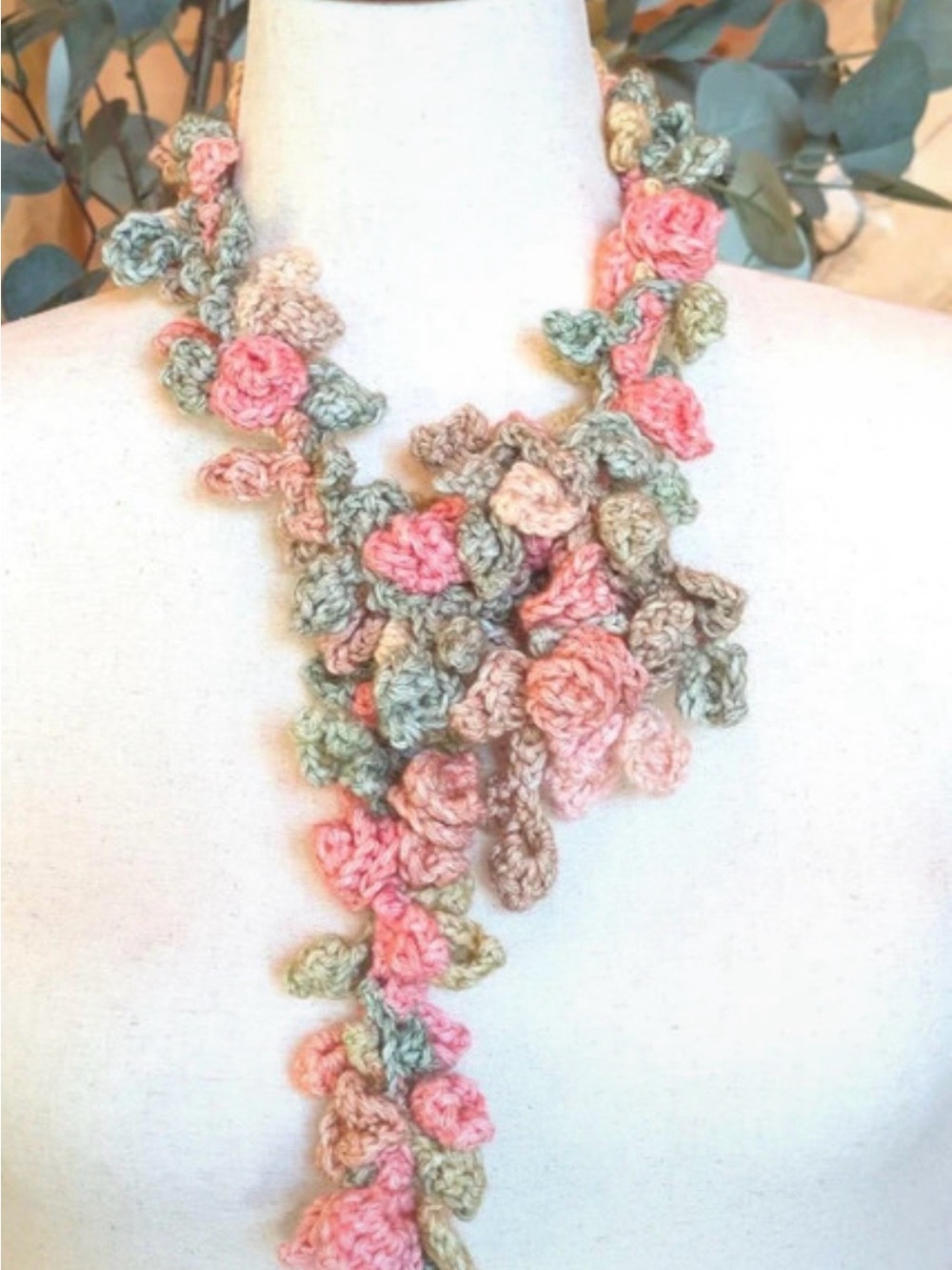 Handmade Multicolor Crochet Rose Necklace/scarf- Women Jewelry/scarf